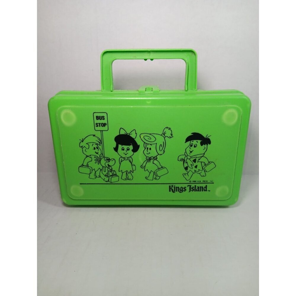 Rare Vintage Kings Island Flintstones Bus Stop Lunch Box Green 1988